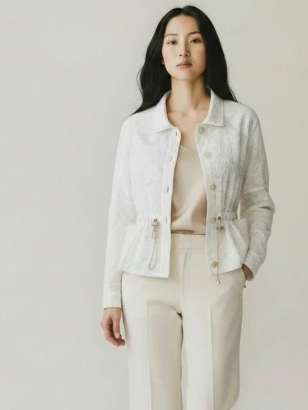 Anthropologie Eyelet Anorak Lace Utility Jacket Button Cotton Floral White Large
